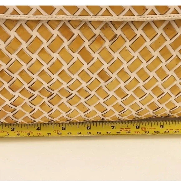 Bally Hand Bag Top Handle Braided Leather Purse Turn Lock Cream and Yellow - Picture 4 of 14